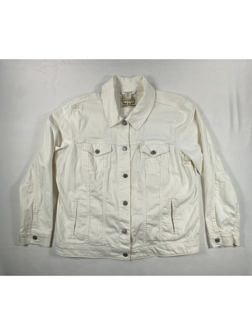 Levis Denim Trucker Jacket Womens XXL White Off White Cotton Jean Coat Plus EUC